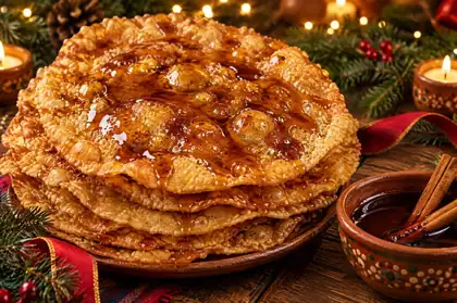Buñuelos de rodilla con miel de piloncillo